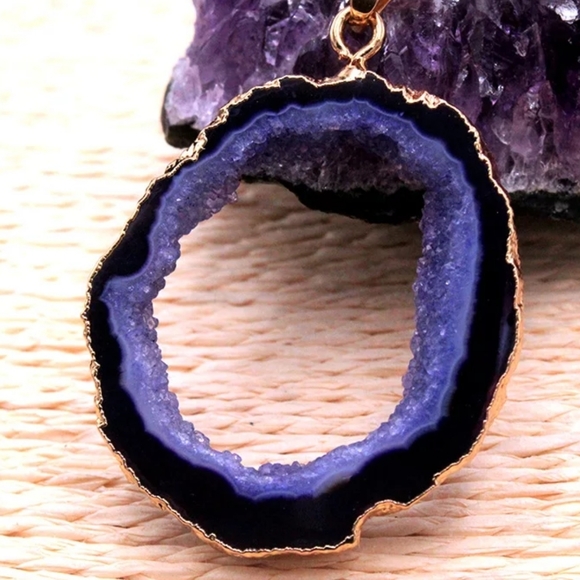 Natural Amethyst Druze Geode Stone Necklace - Picture 2 of 3